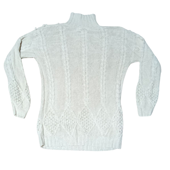 Vintage Silk Chunky Crochet Cream Tunic Sweater size L - Picture 1 of 6